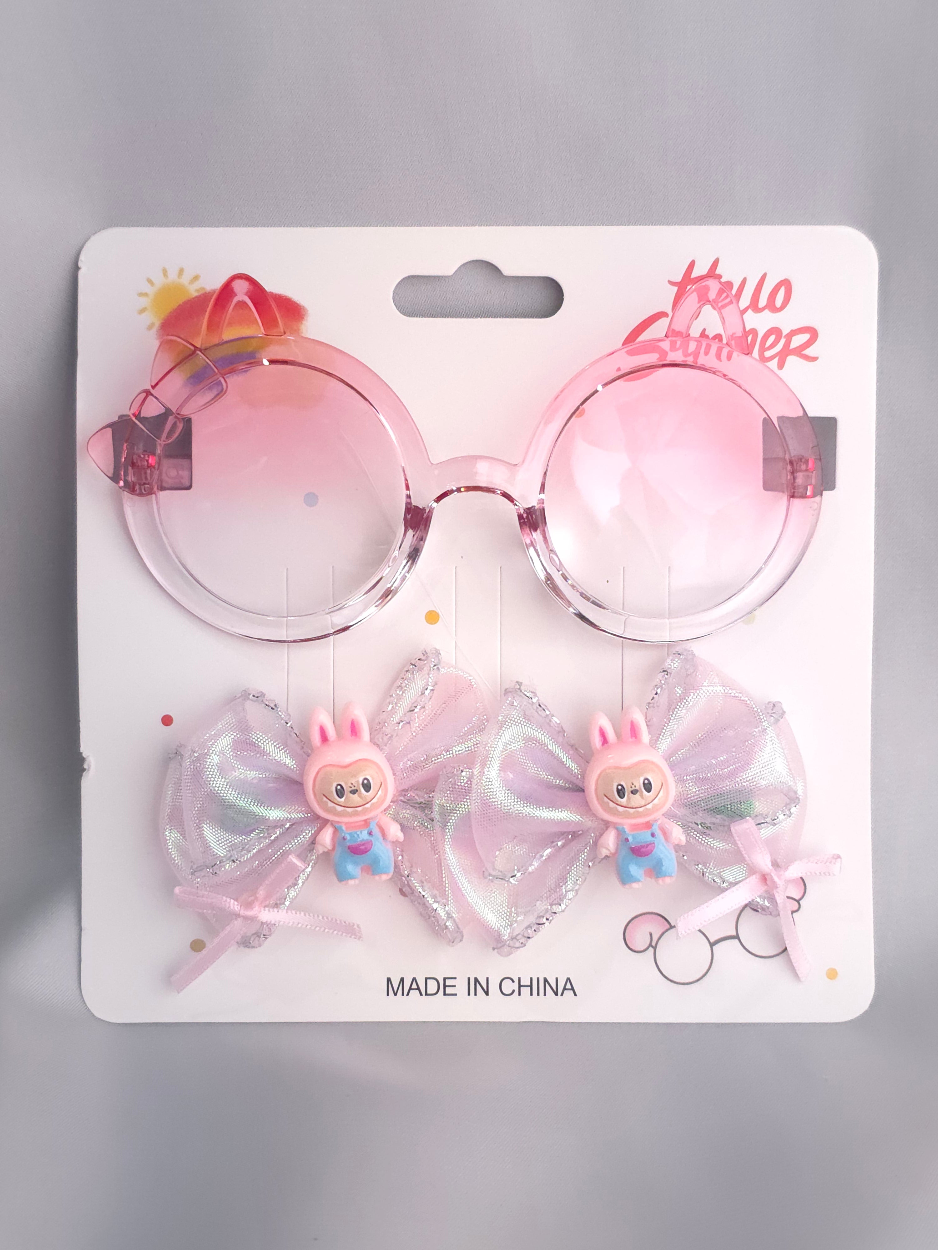 Cat glasses with labubu hair clips set