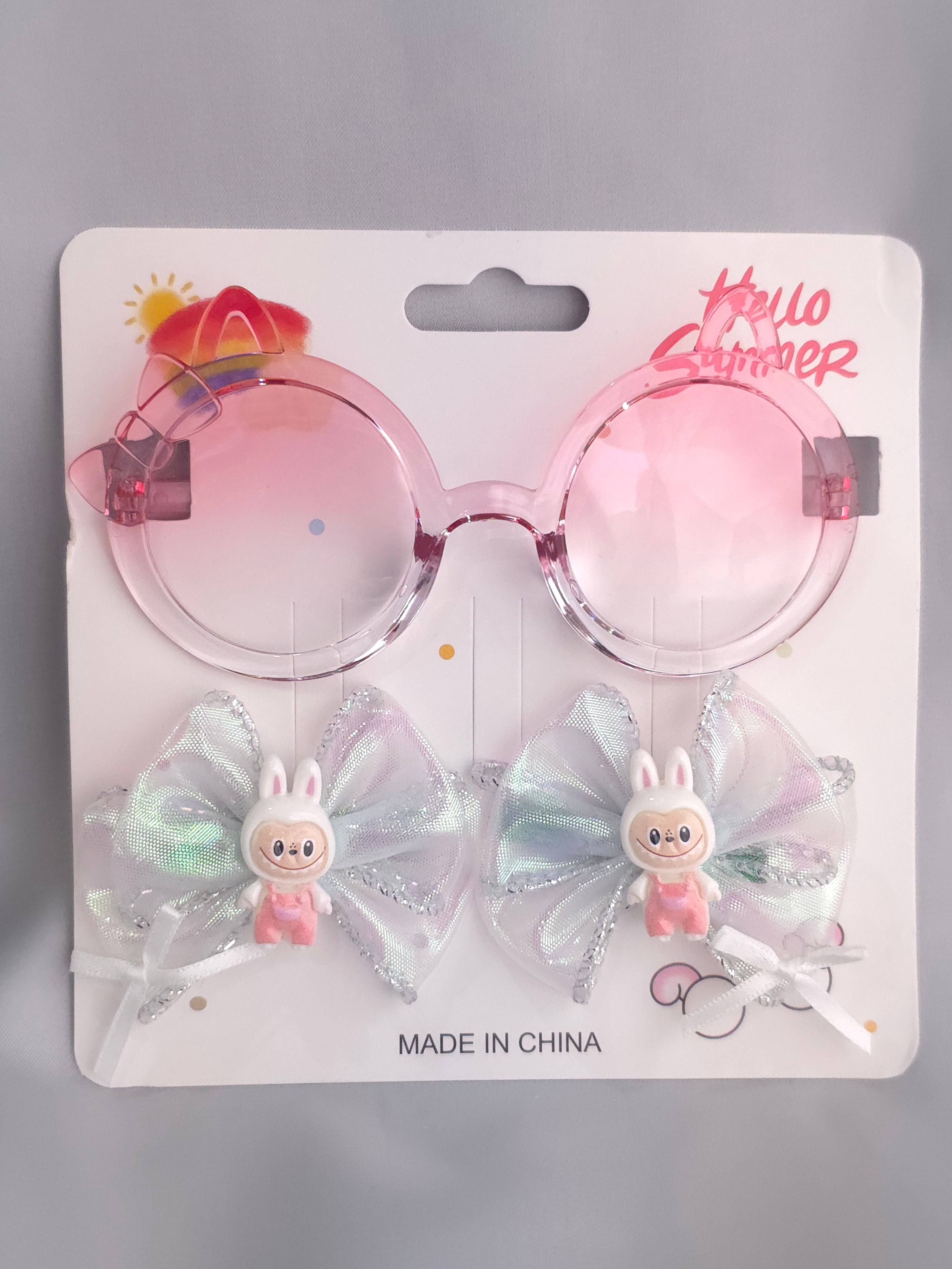 Cat glasses with labubu hair clips set