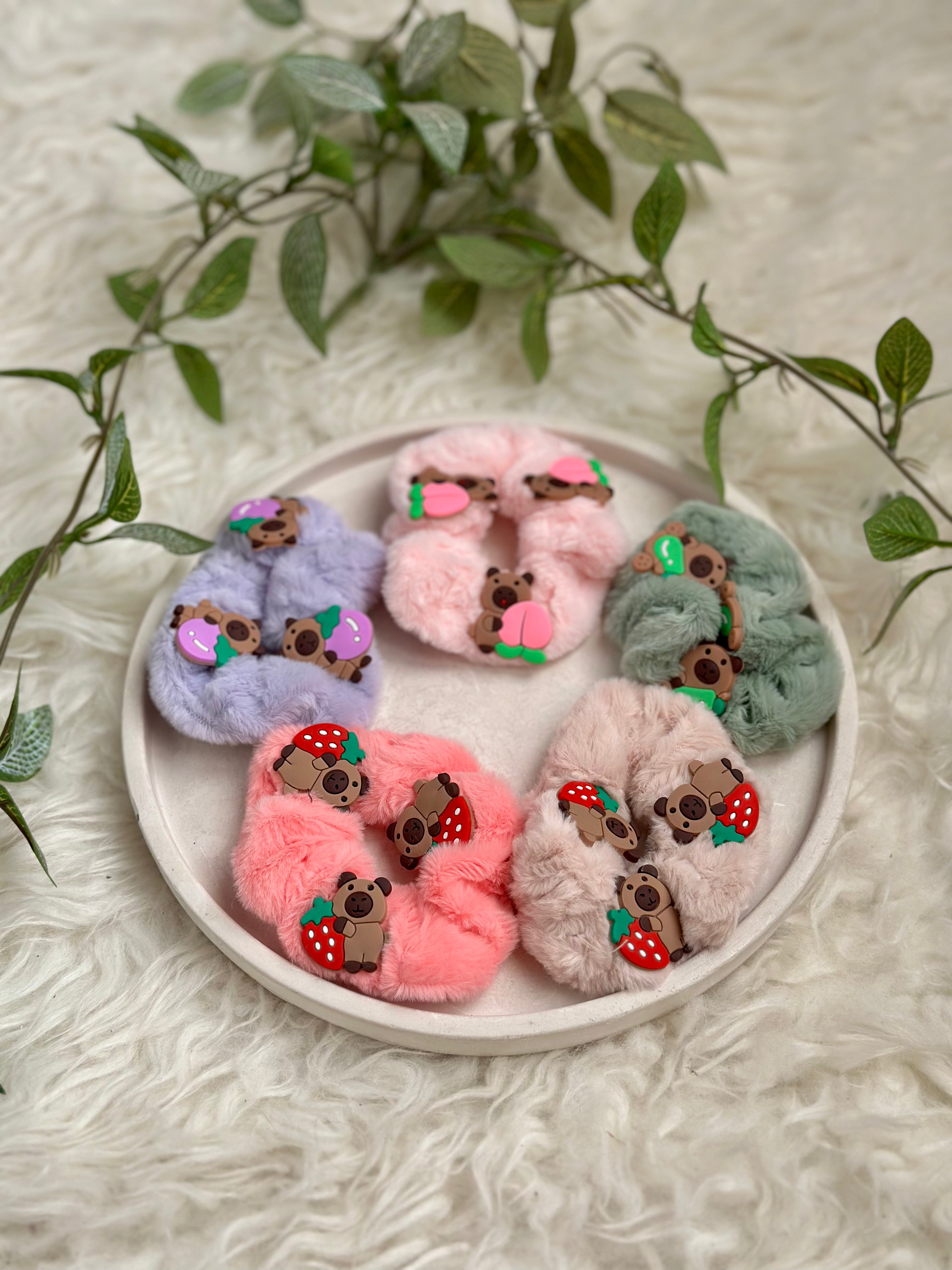 Fluffy bear scrunchies