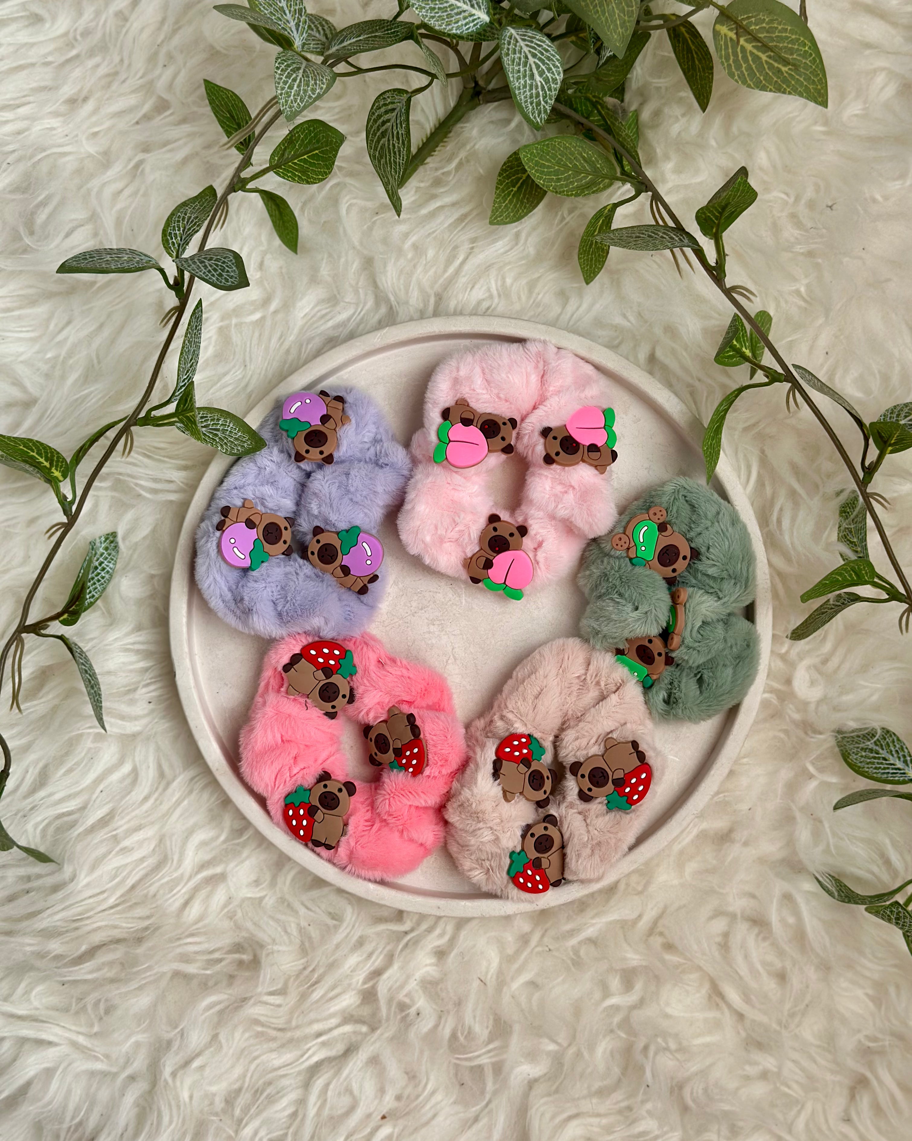 Fluffy bear scrunchies