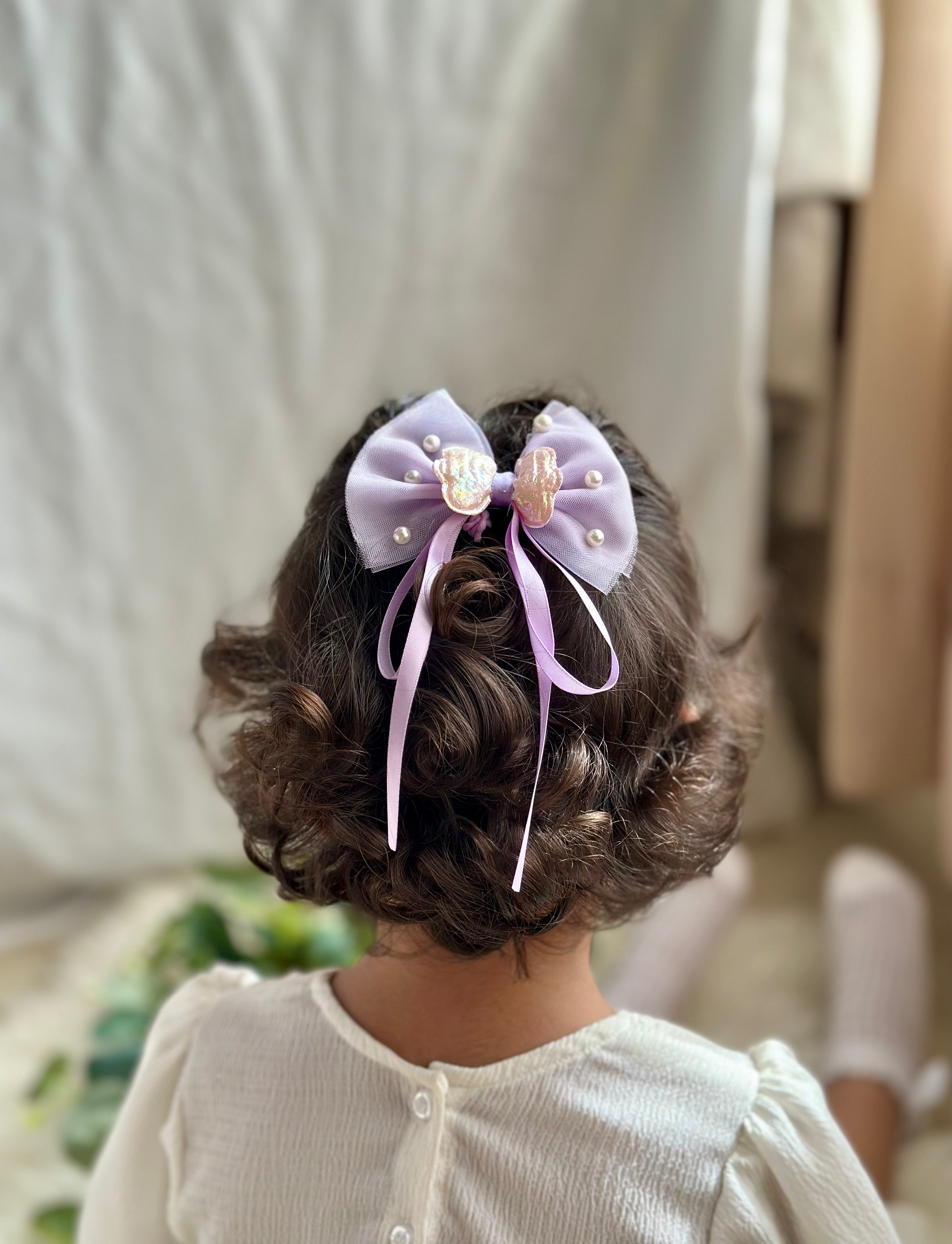Bow hair clip with pearls and butterfly