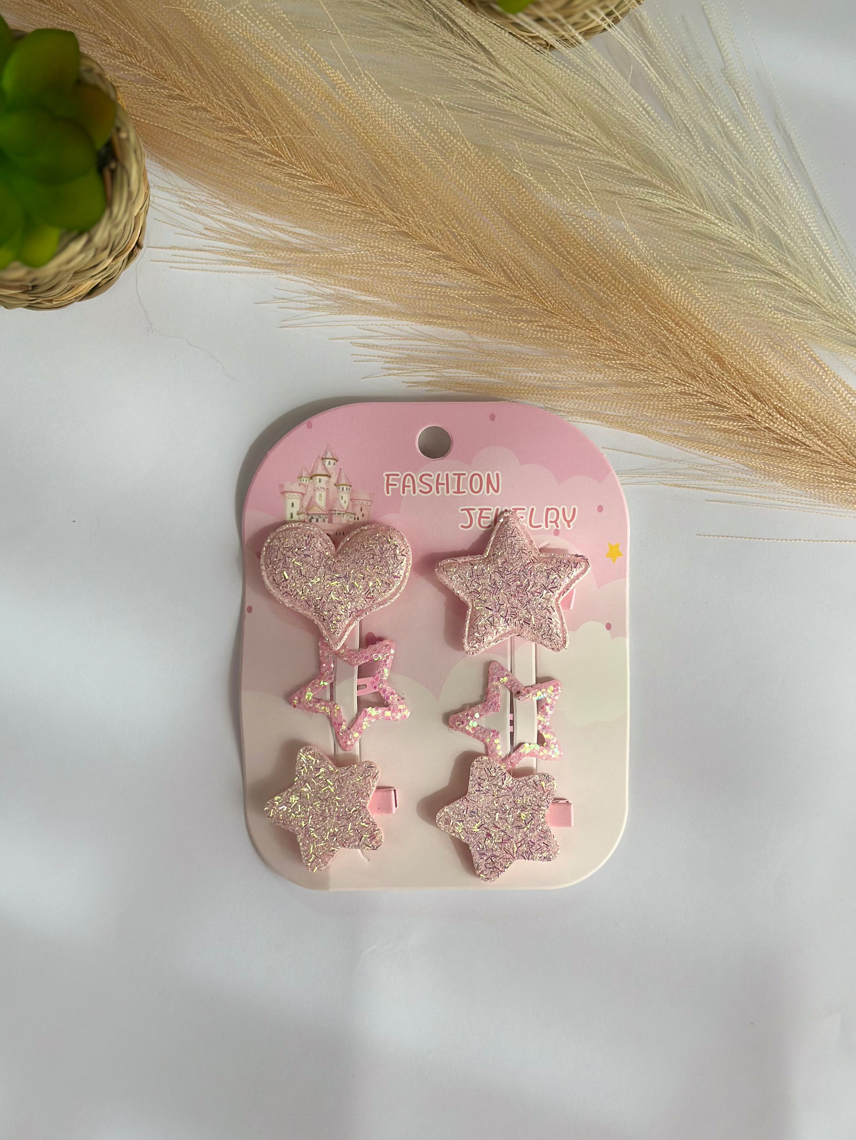 Glitter star and heart pin set
