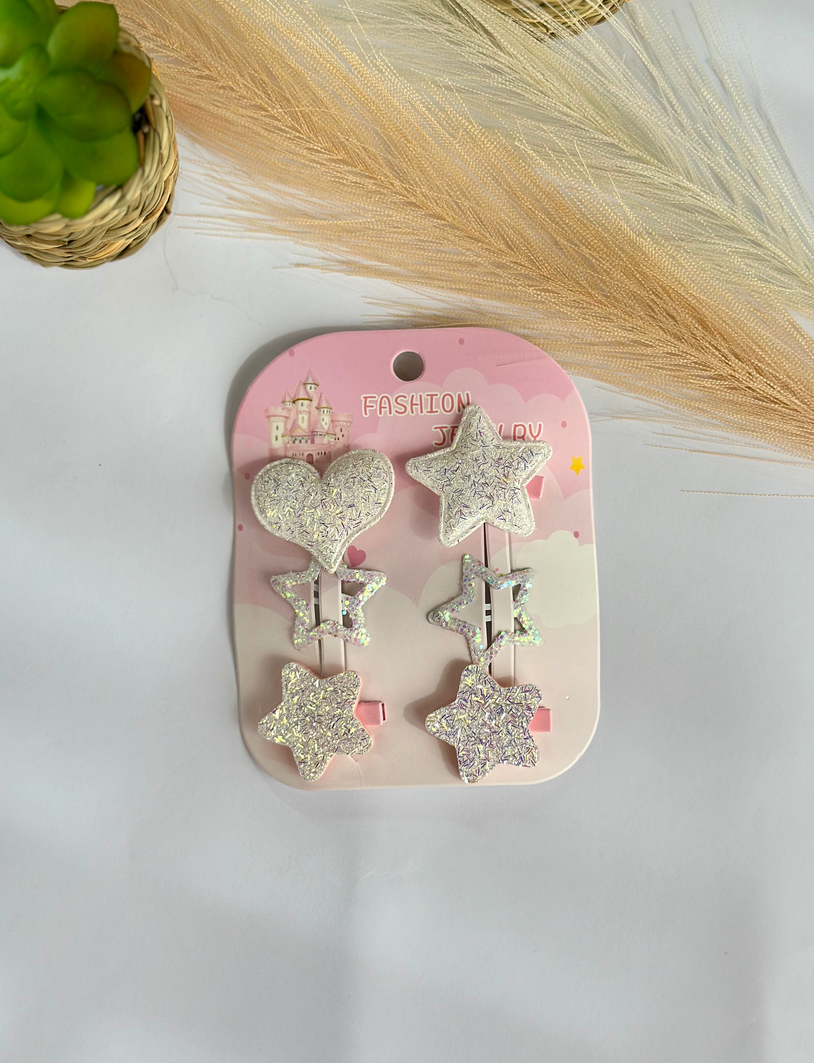 Glitter star and heart pin set