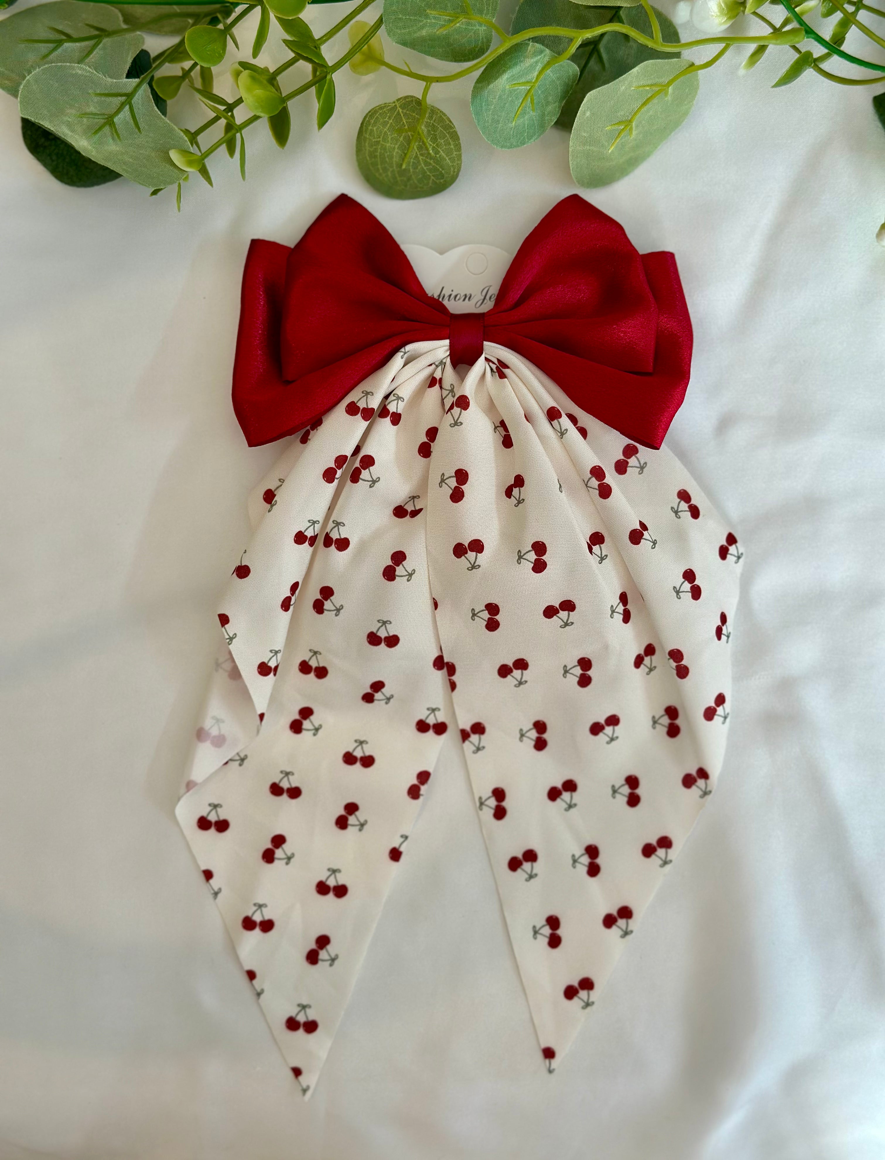 Silk red and white long tail bow