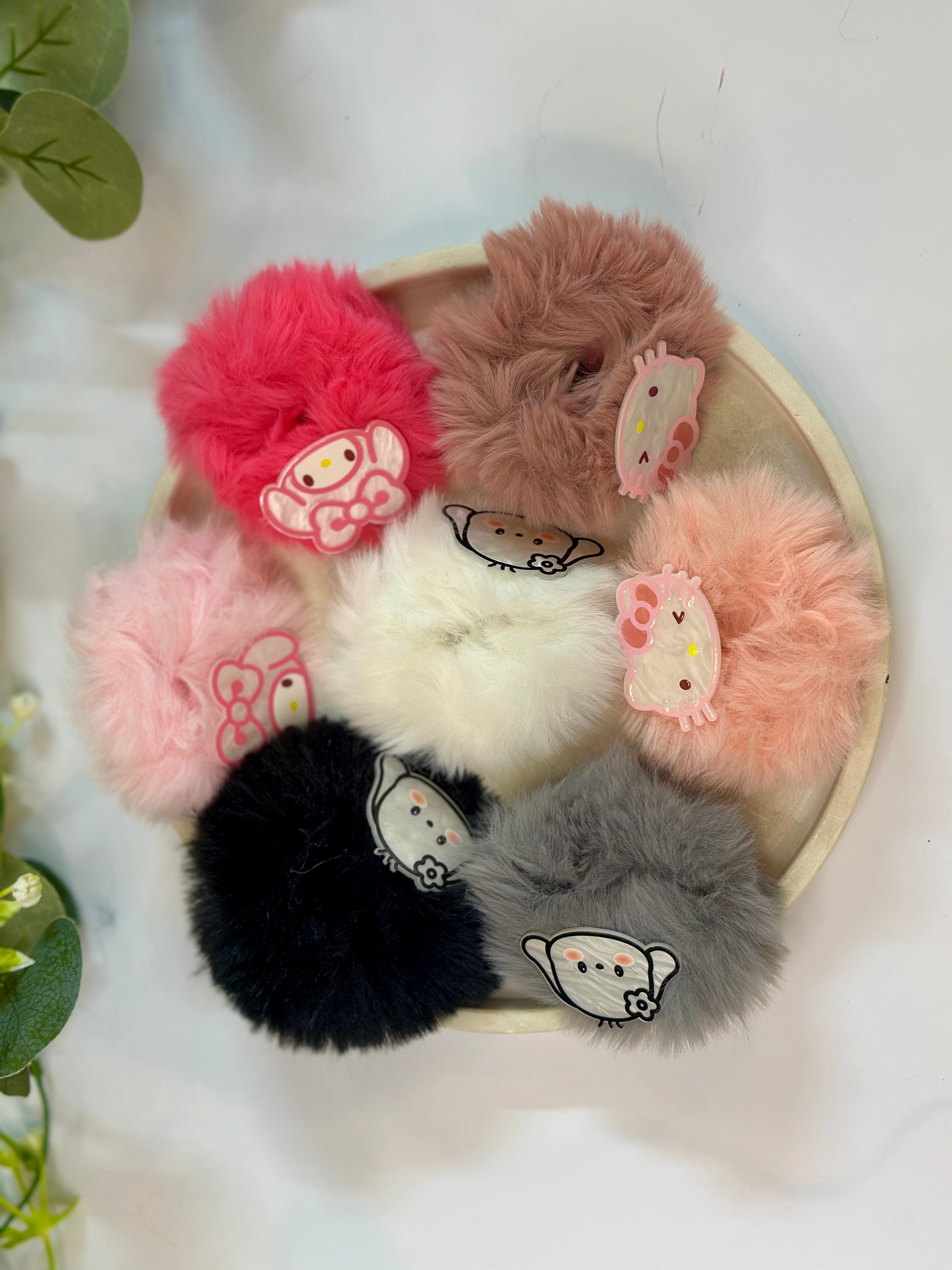 Fluffy cartoon scrunchies