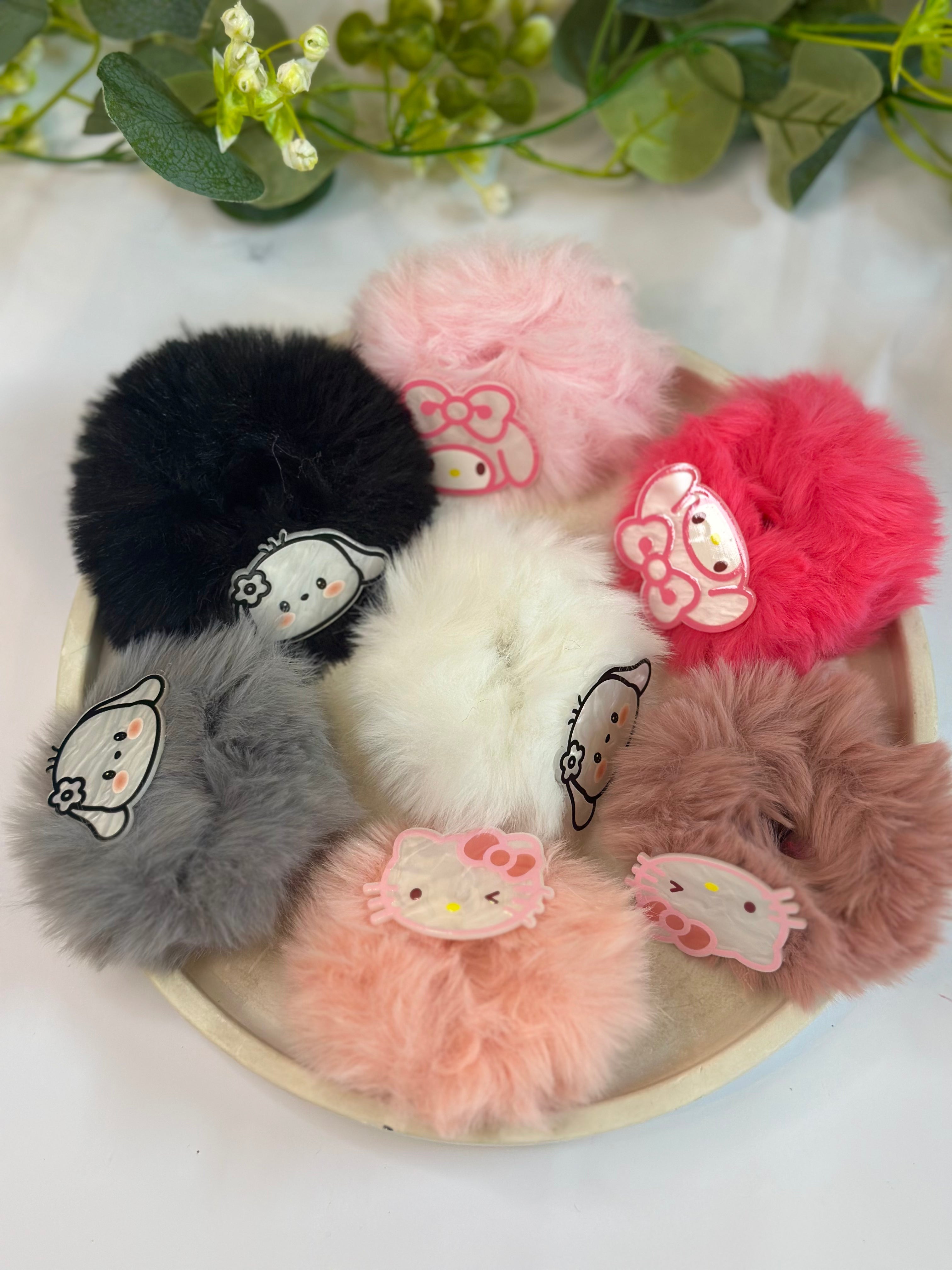 Fluffy cartoon scrunchies