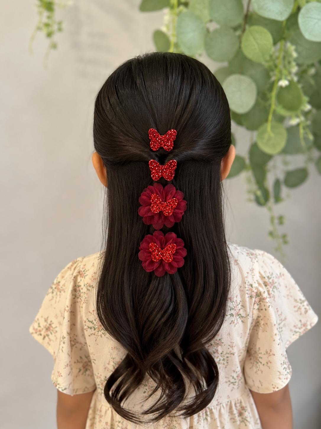 Flower and butterfly hair clip set of 4