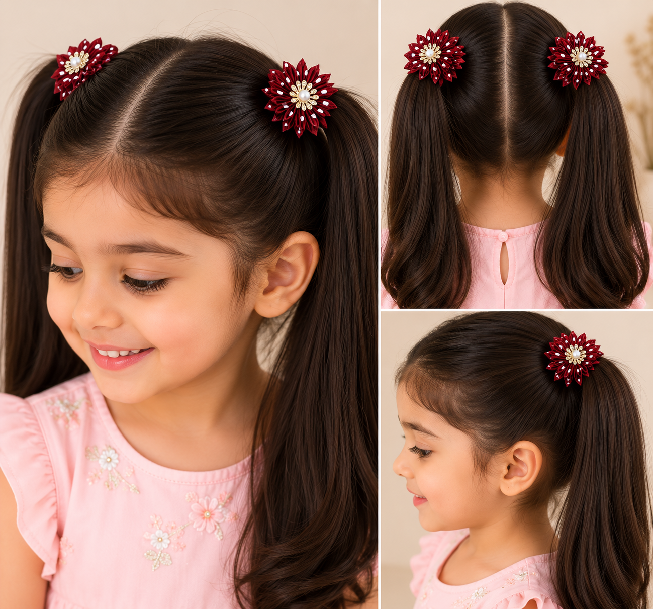 Polka dot flower hair tie set