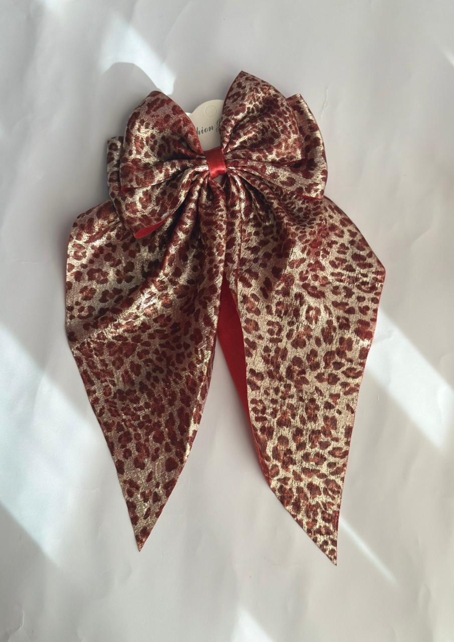 Cheetah print long tail bow