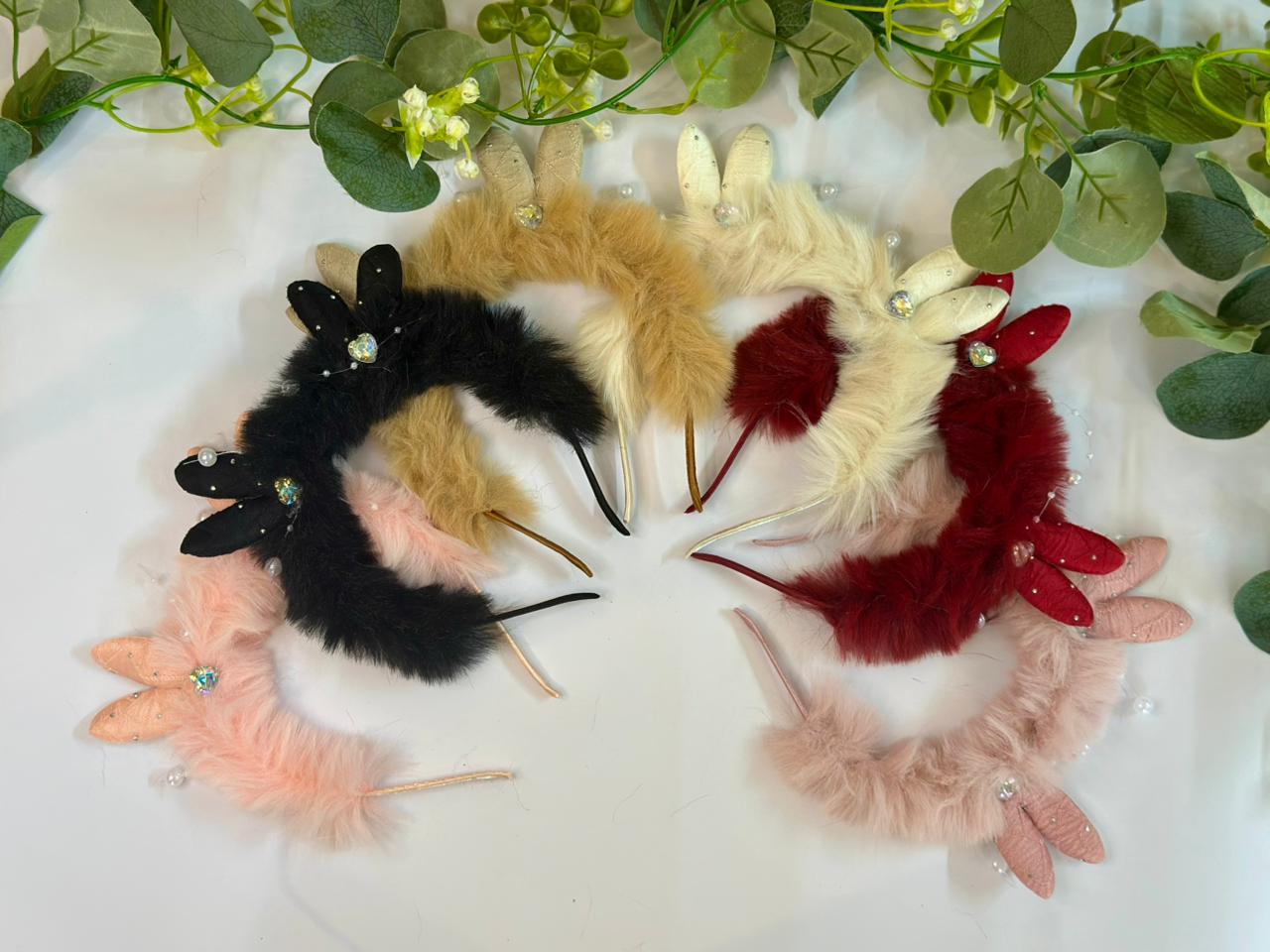 Plush bunny ears headband with pearls