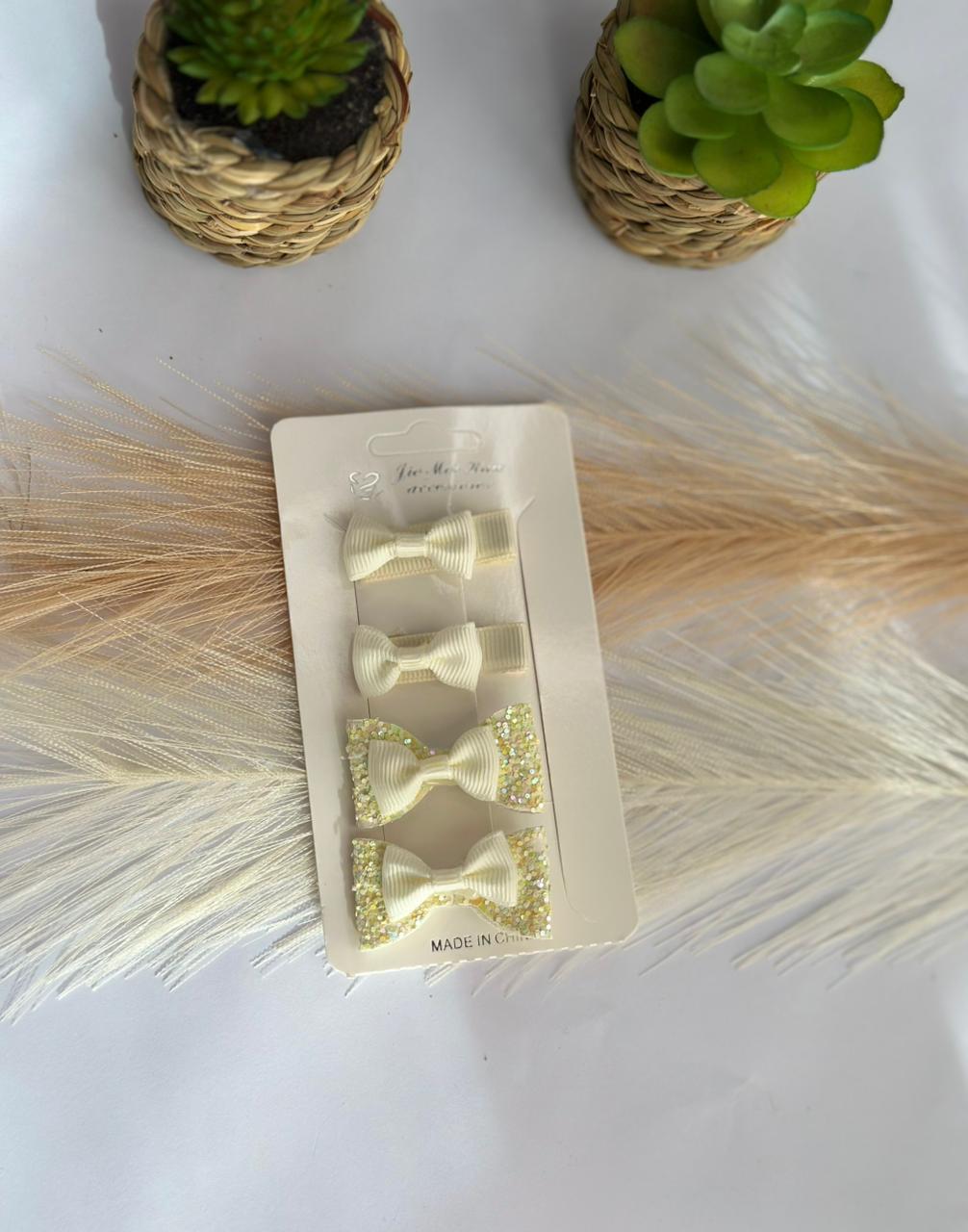 Glitter bow hair clip set