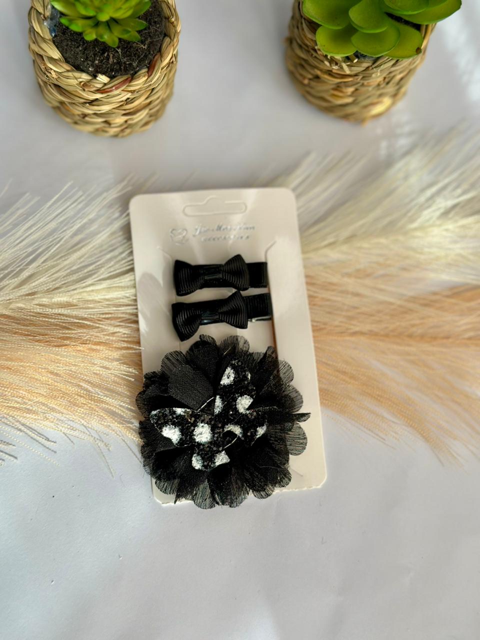 Flower and bow hair clip set