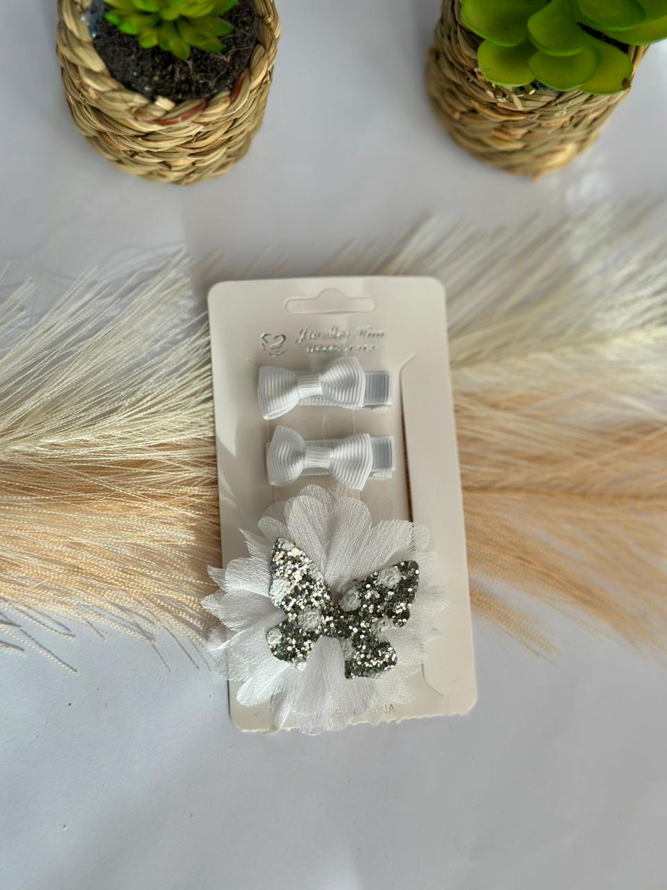 Flower and bow hair clip set