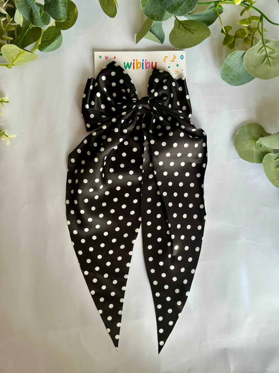 Dots long tail bow clip