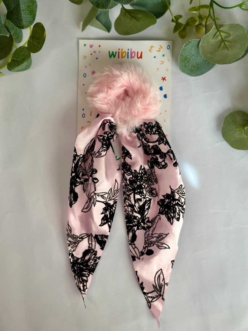 Long tail bow floral scrunchie