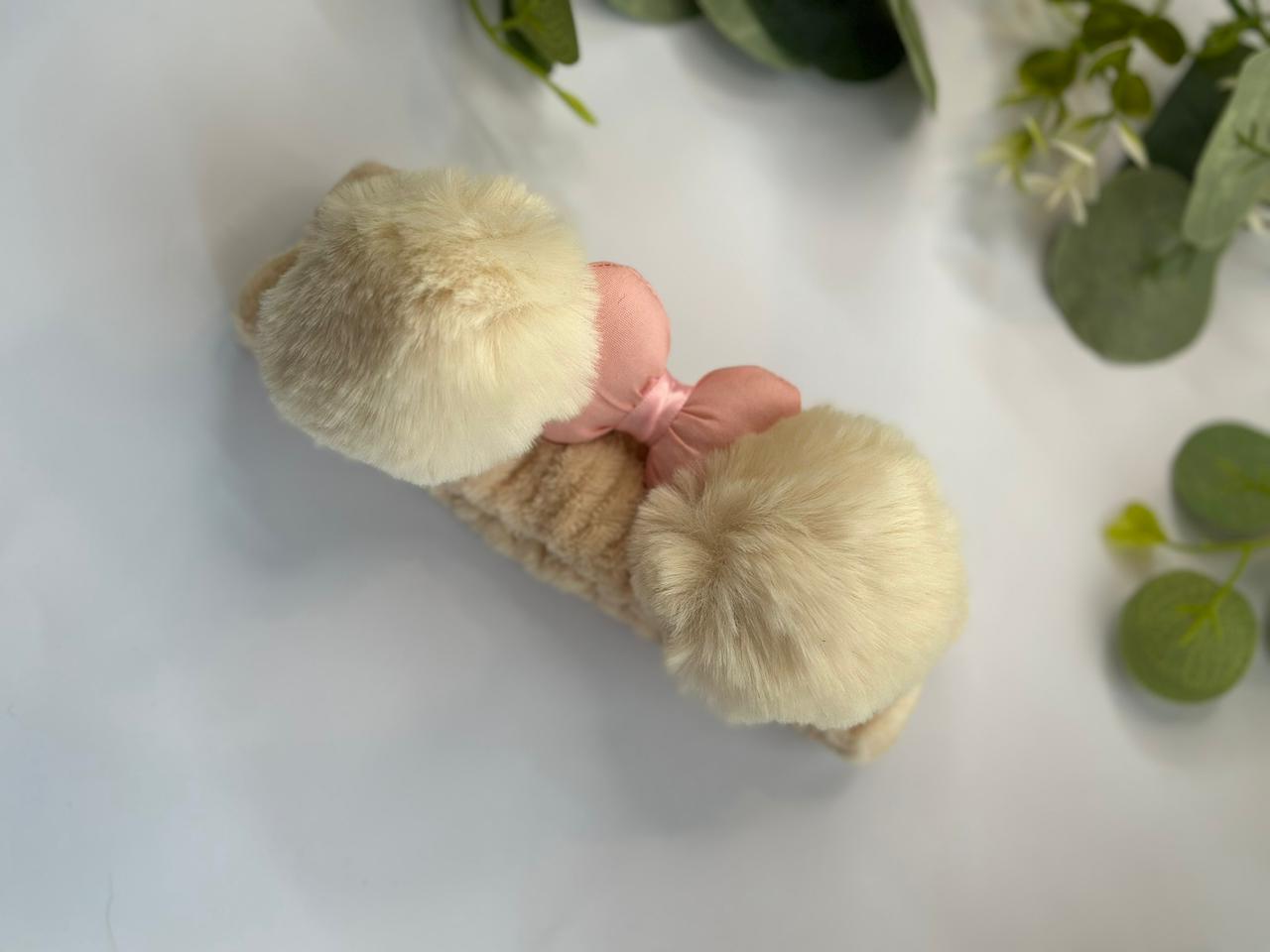 Spa headband with bow and pom pom