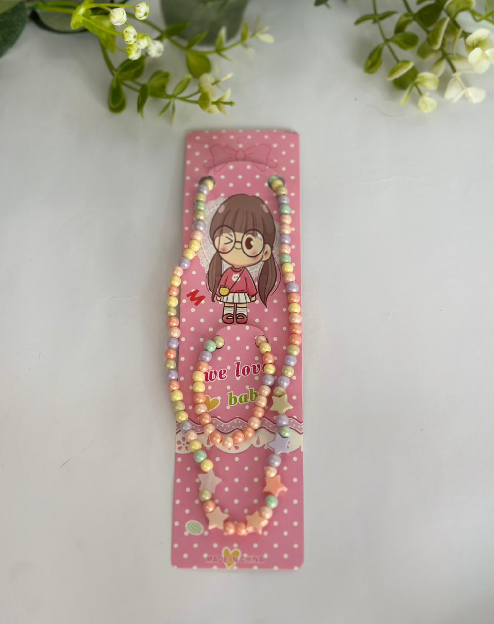 Pastel color necklace with bracelet