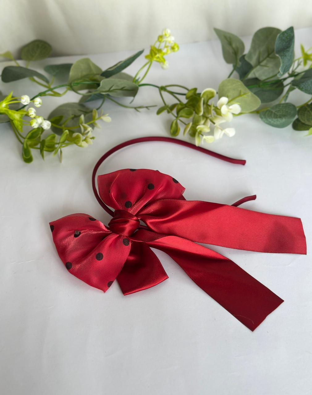 Dots bow head band with ribbon