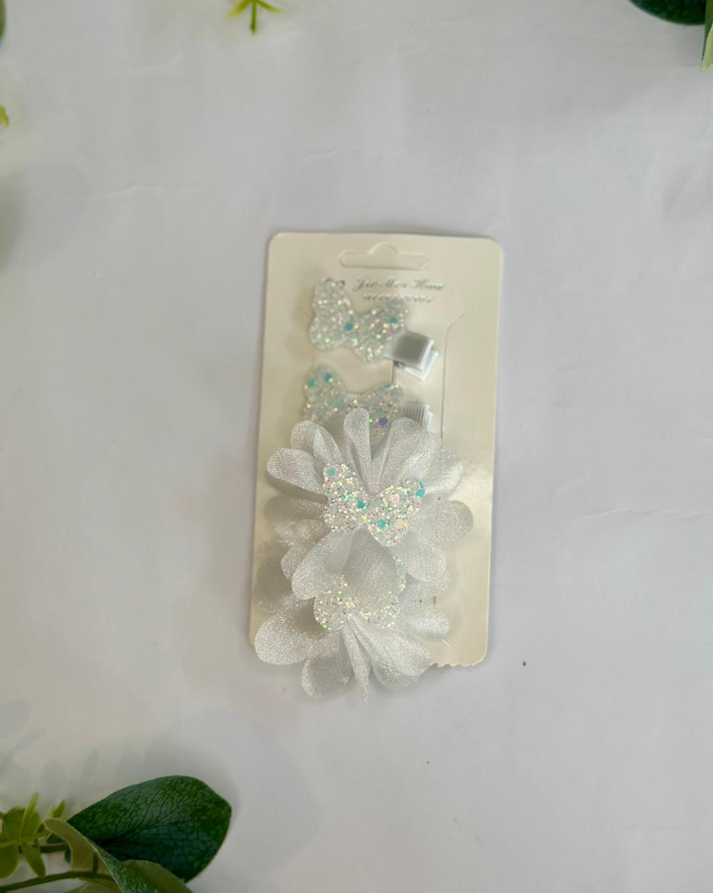 Flower and butterfly hair clip set of 4