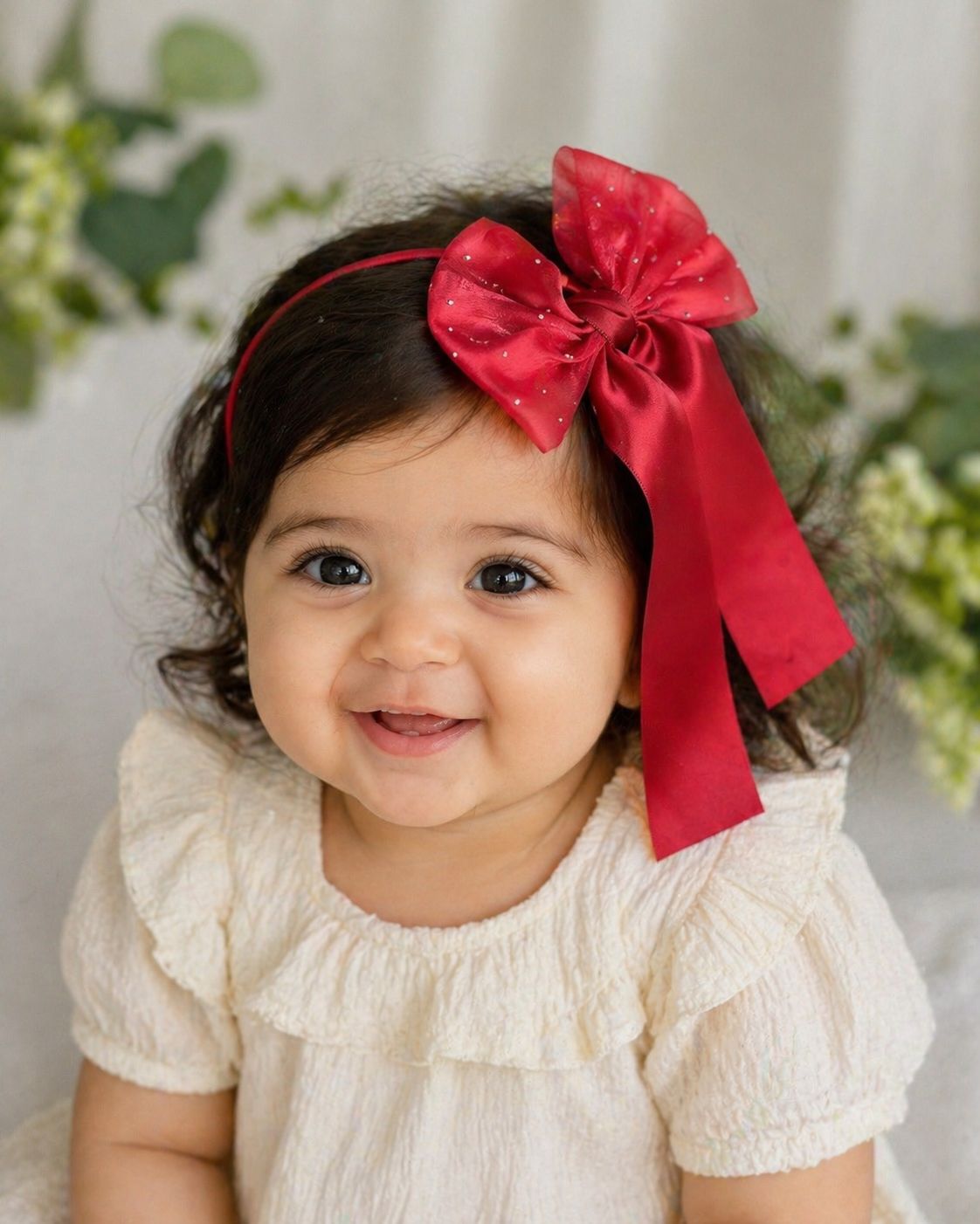 Bow and ribbon headband with rhinestone