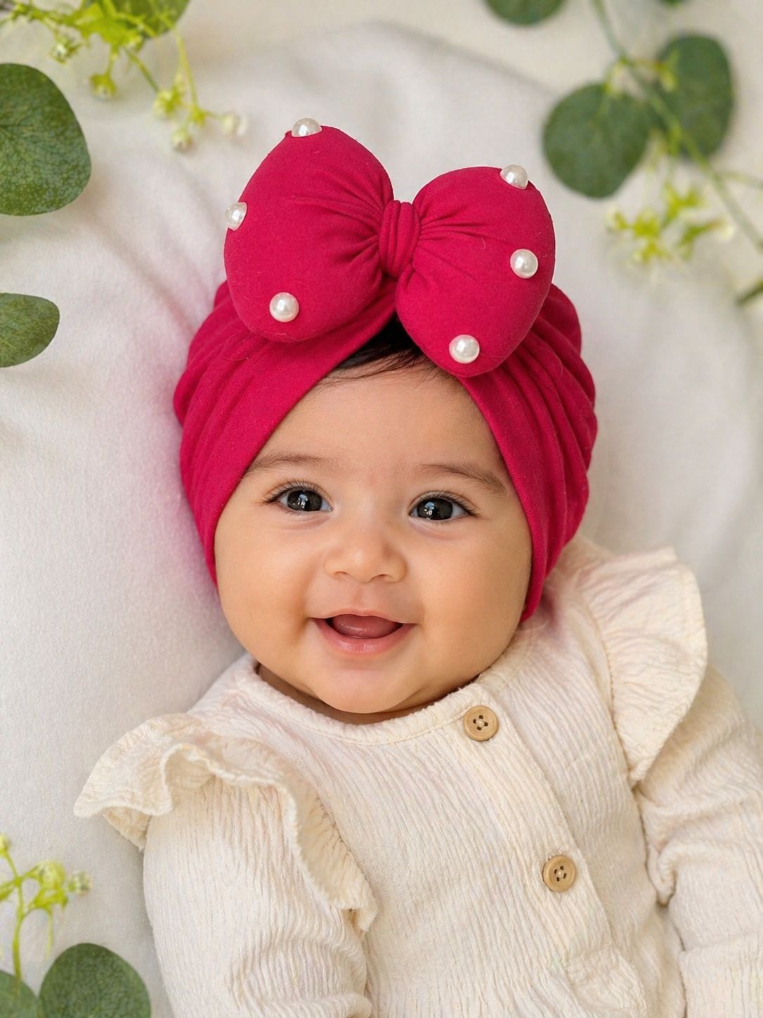 Bow turban hat with pearls