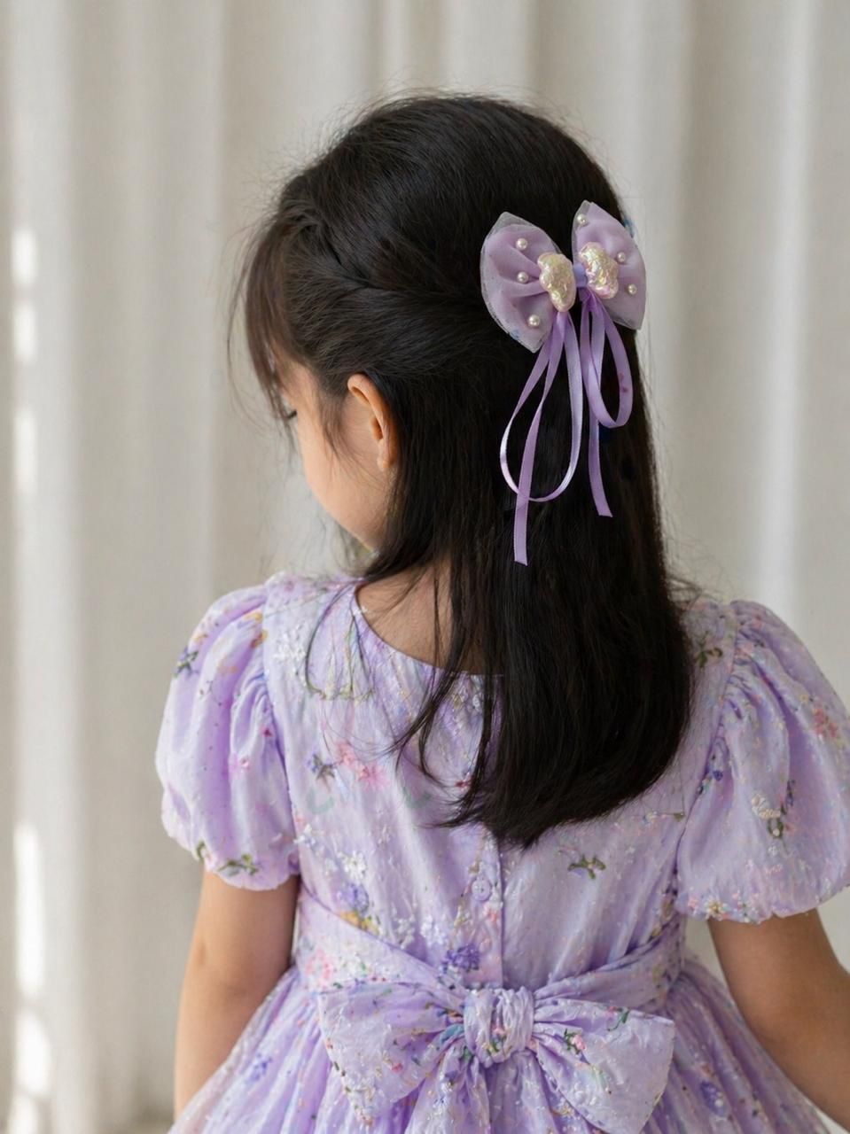 Bow hair clip with pearls and butterfly