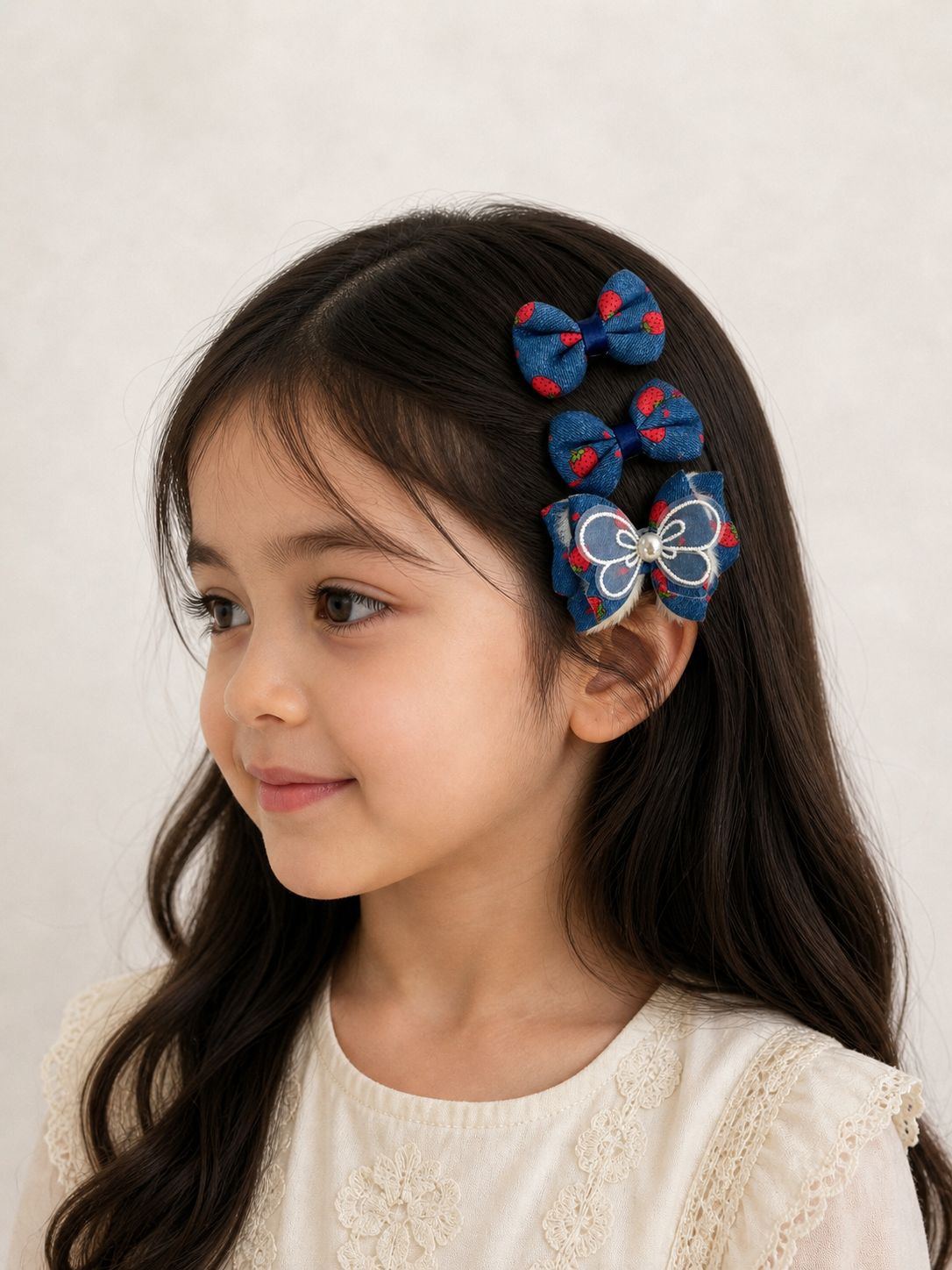 Denim bow clips set of 3