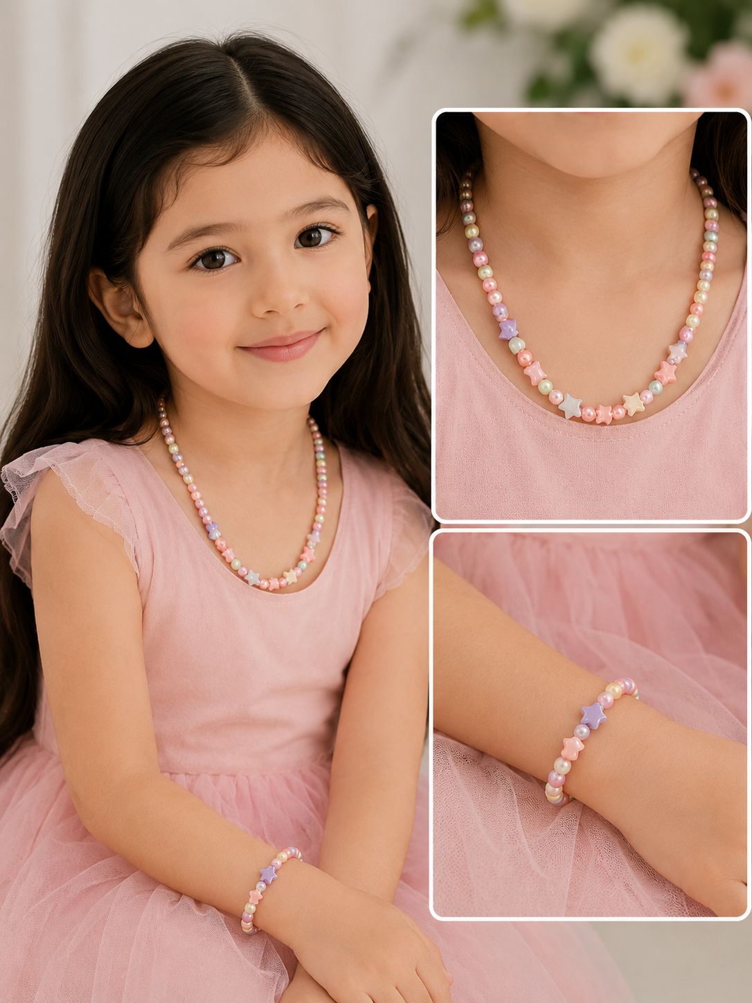 Pastel color necklace with bracelet