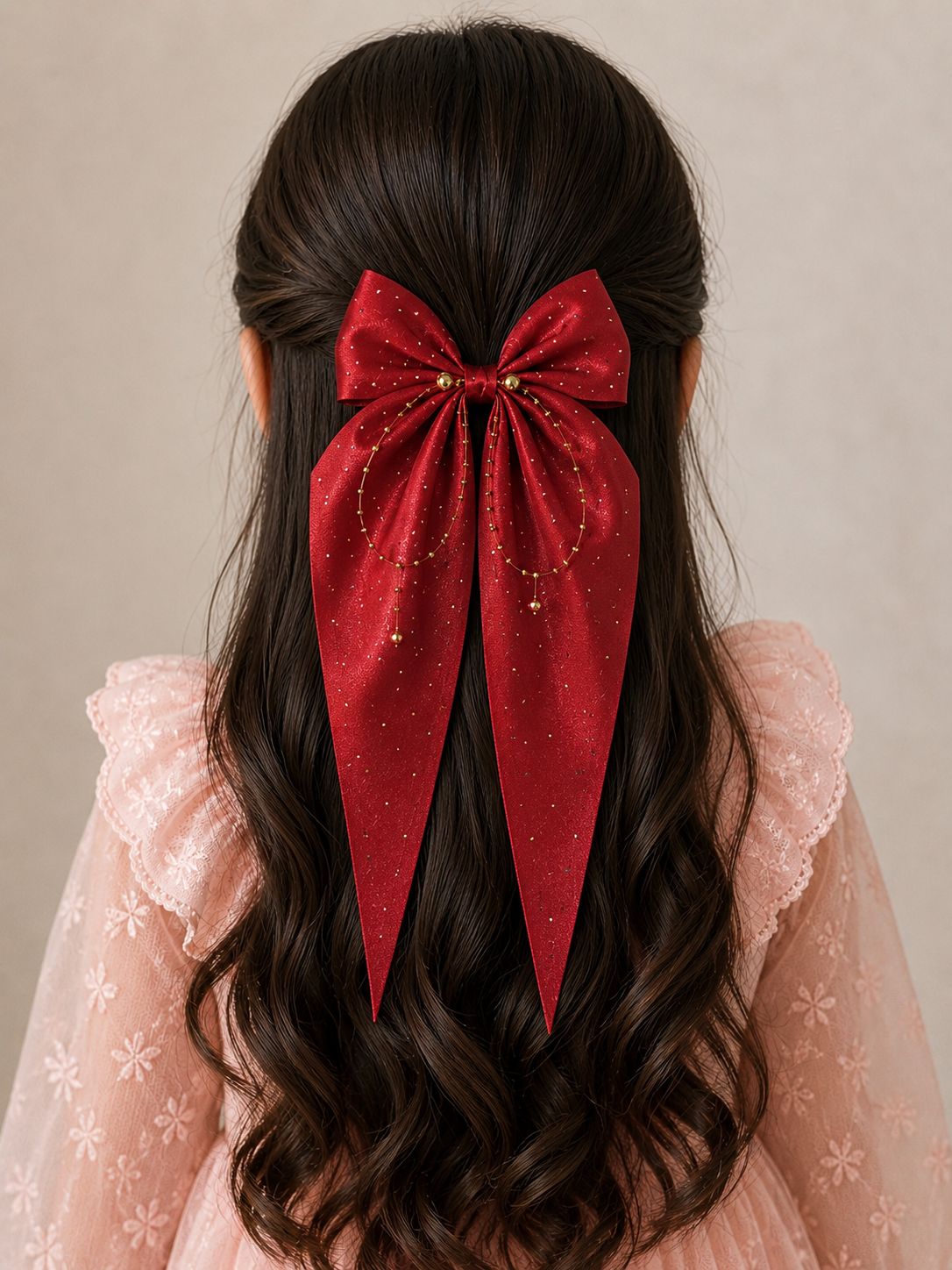 Satin Bow Clip with Gold Embellishments