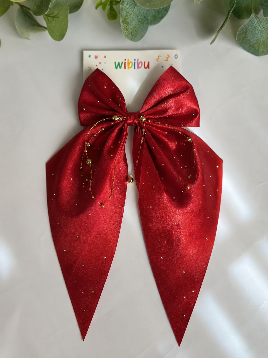 Satin Bow Clip with Gold Embellishments