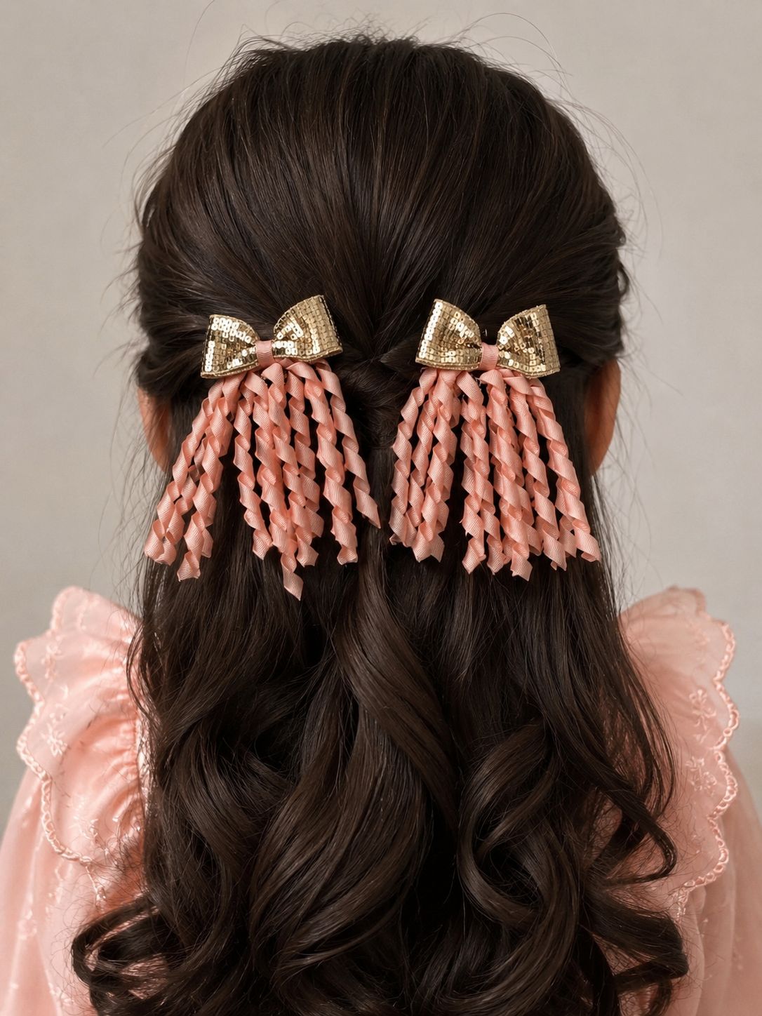 Sequin Bow clips with Curly Ribbon Tails