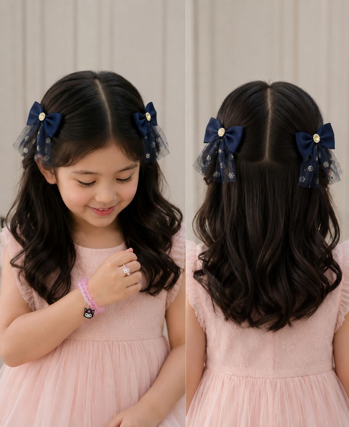 Bow hair clips with net