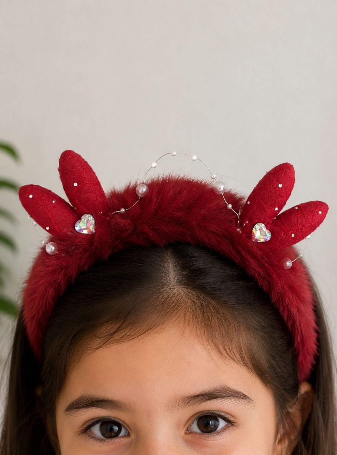 Plush bunny ears headband with pearls