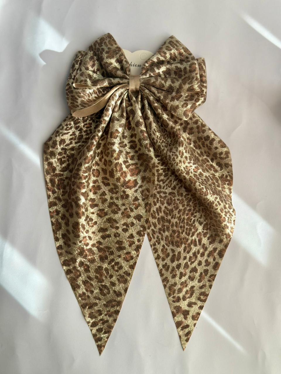 Cheetah print long tail bow