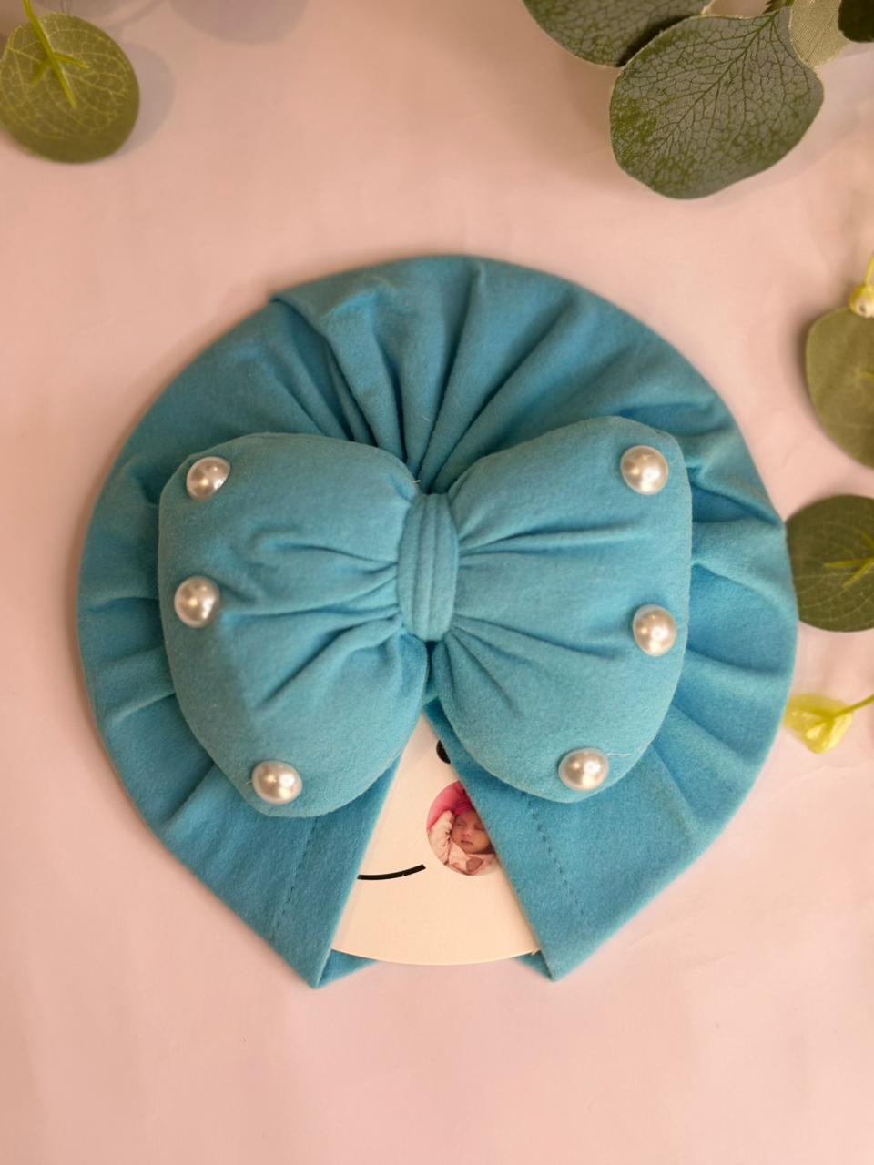 Bow turban hat with pearls