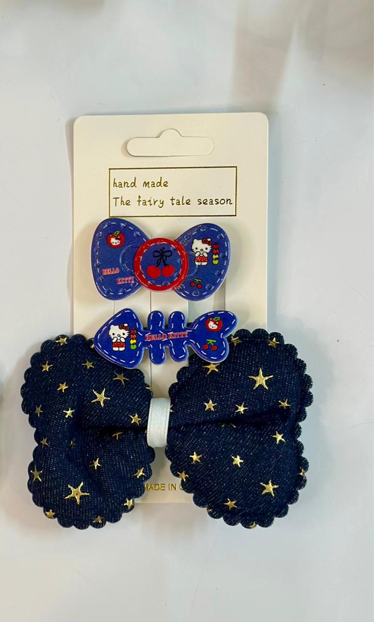 Denim bow clip set