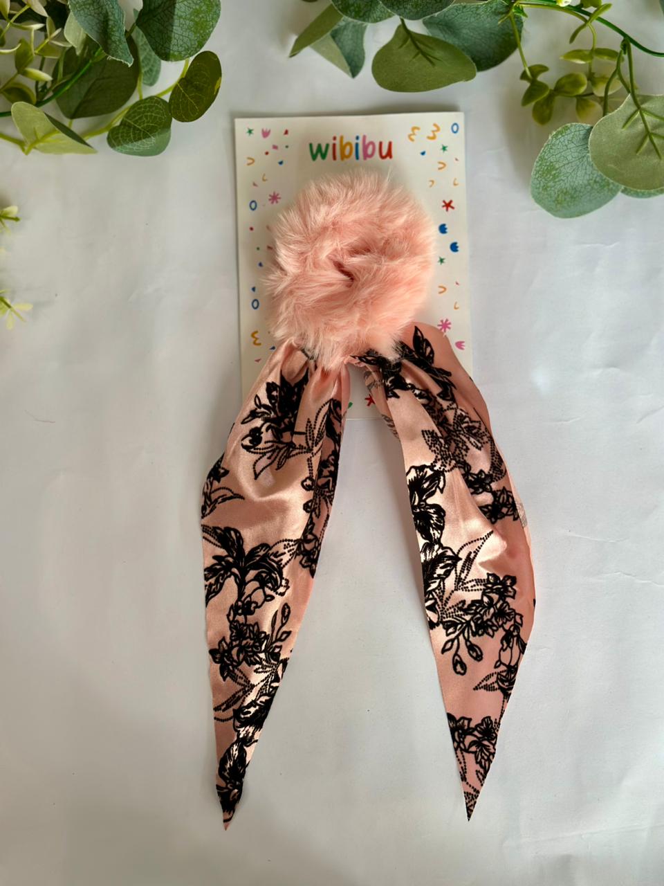 Long tail bow floral scrunchie