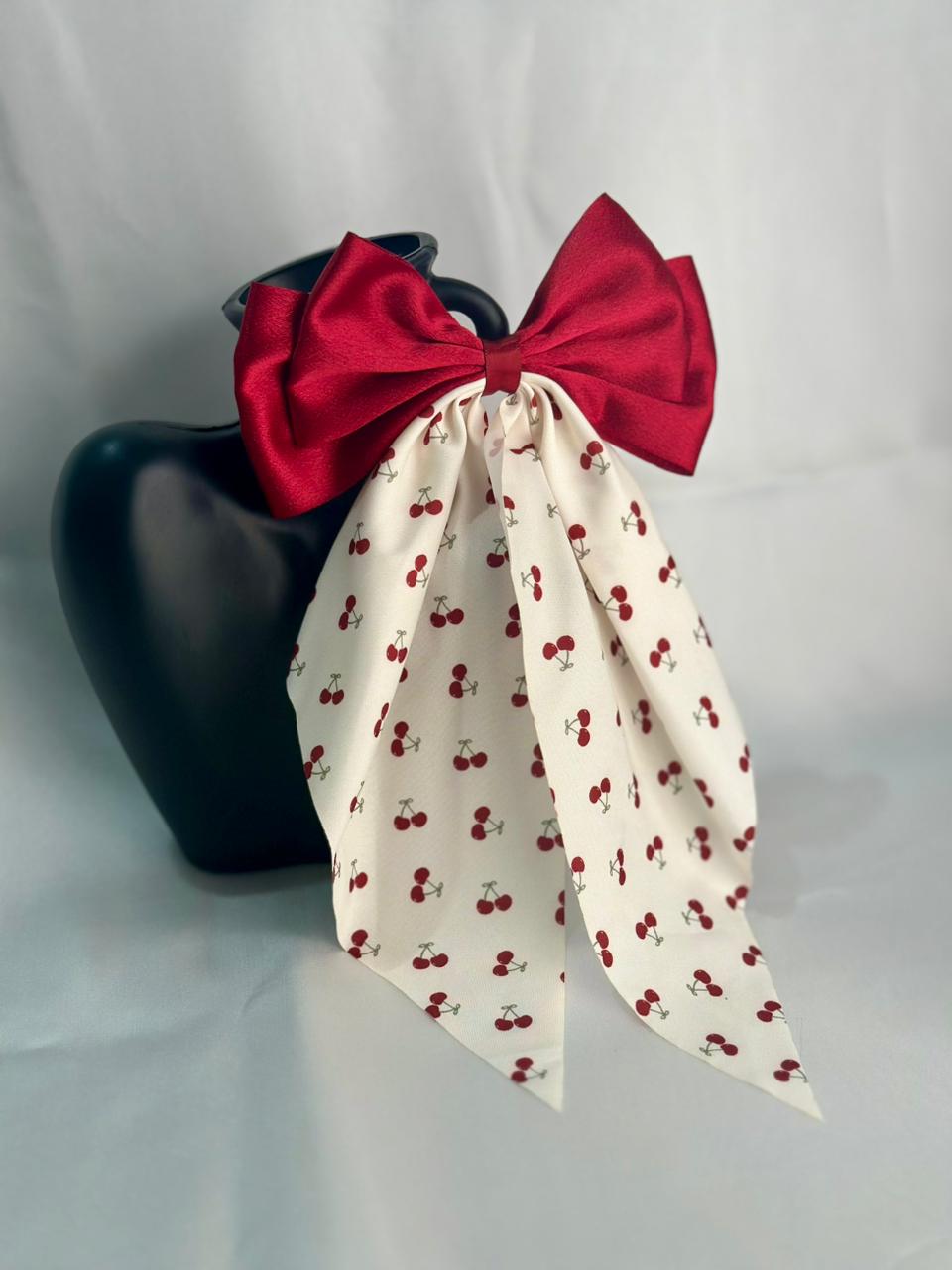 Silk red and white long tail bow