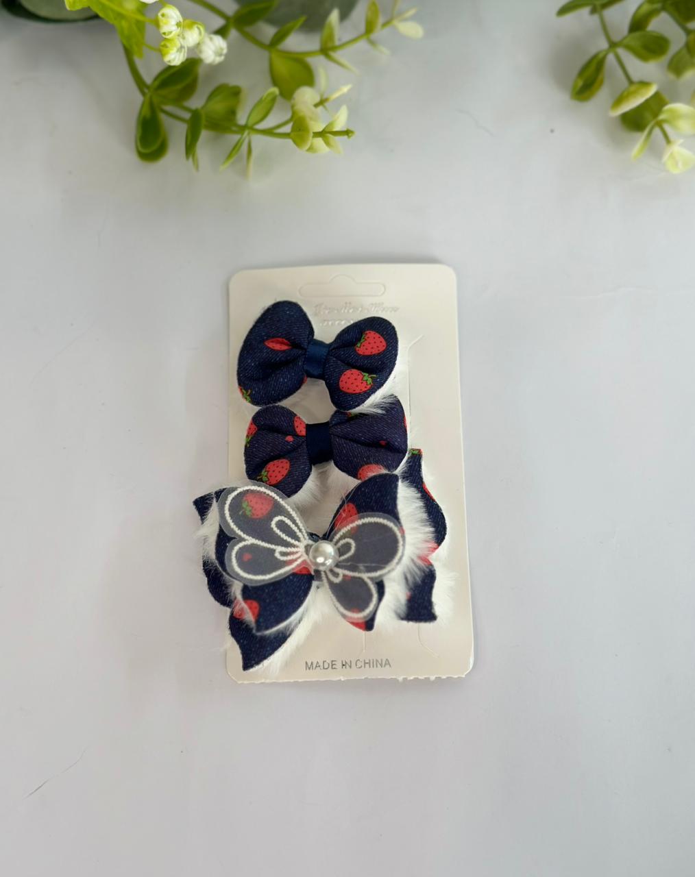Denim bow clips set of 3