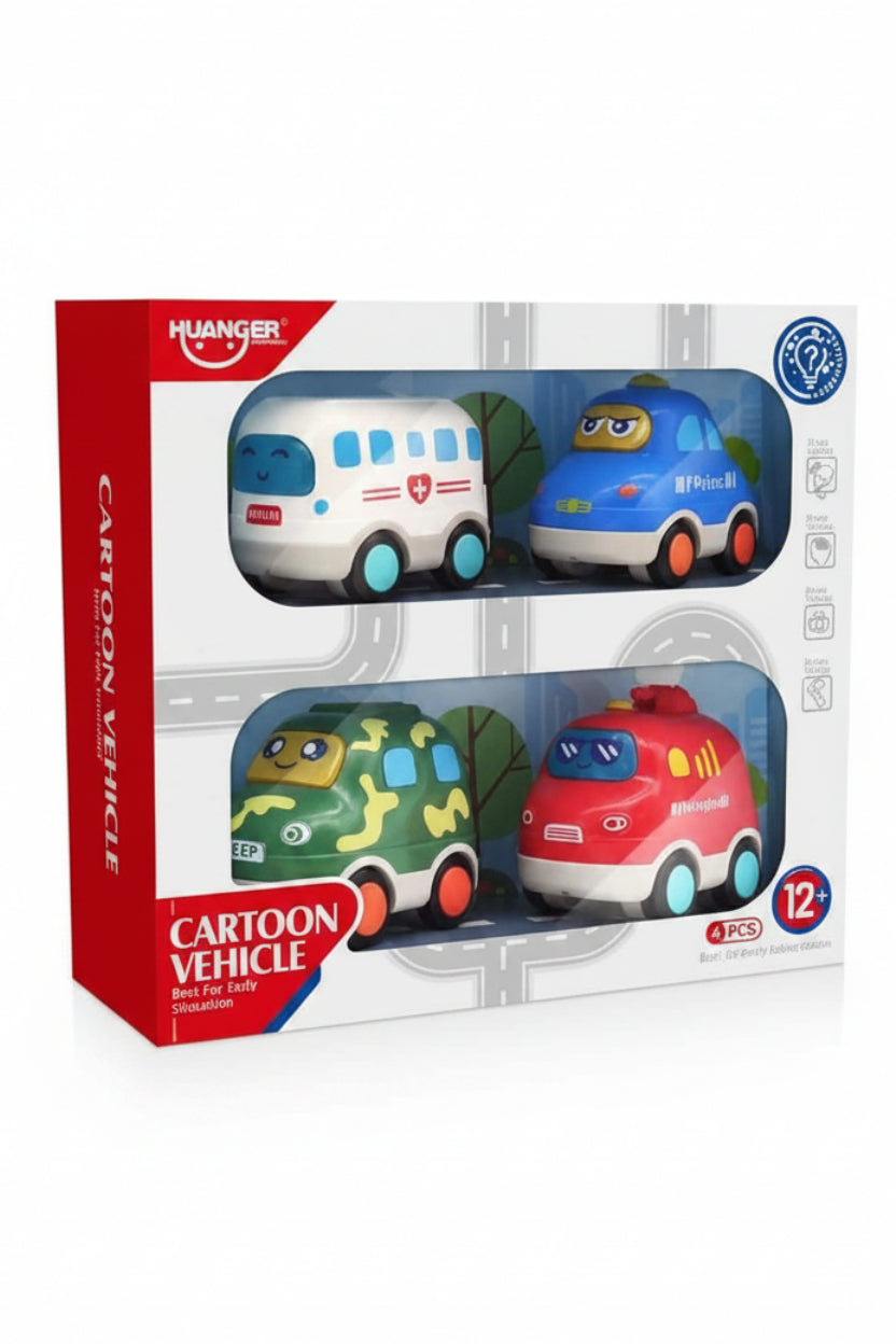 Huanger Cartoon Vehicle 4-Piece Toy Set